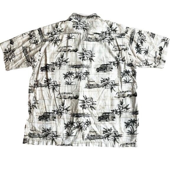 Hawaiian Shirt Mens Large Dad Button Up Casual Coastal Classic Cars Vacation - Picture 6 of 7
